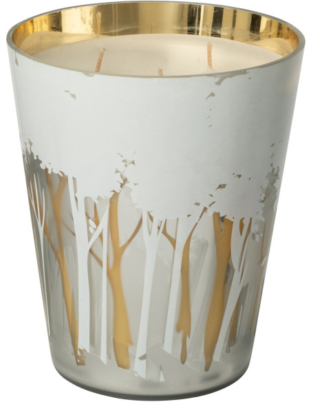 Grande Bougie parfumée extra longue durée Ayra 95 H Verre Blanc Doré Motif forêt Soja Noa 