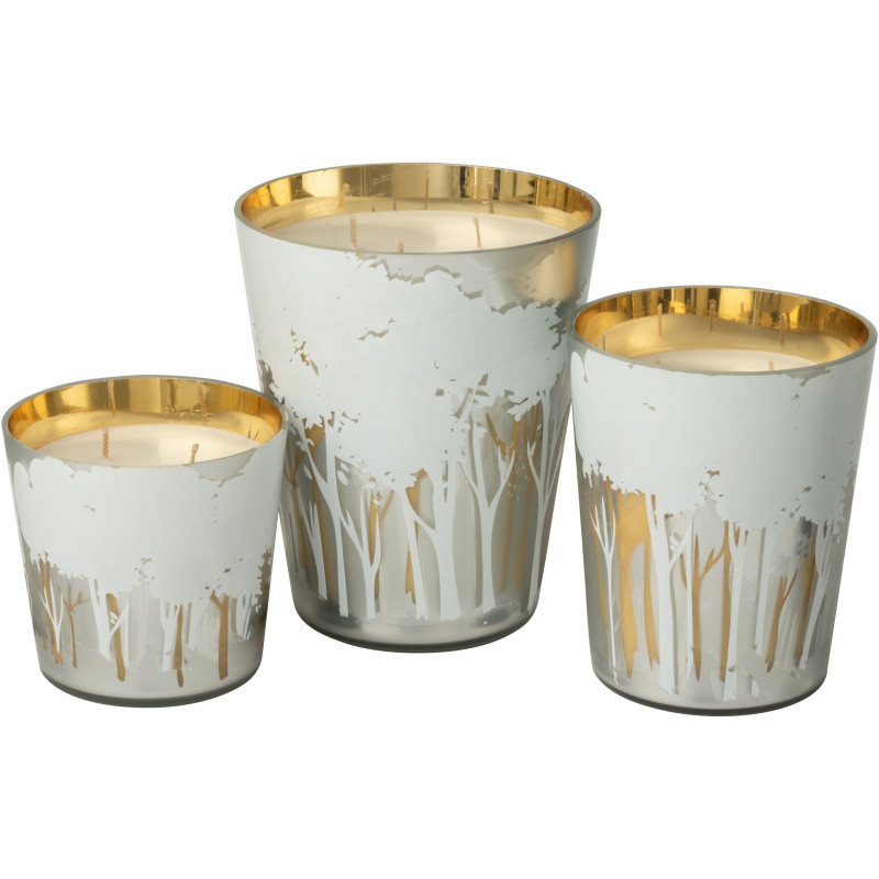 Grande Bougie parfumée extra longue durée Ayra 95 H Verre Blanc Doré Motif forêt Soja Noa 