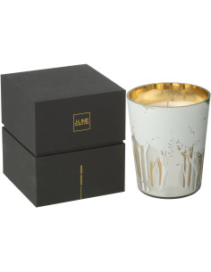 Bougie parfumée longue durée Ayra 68 H Verre Blanc Doré Motif forêt Soja Noa 