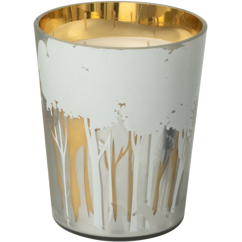 Bougie parfumée longue durée Ayra 68 H Verre Blanc Doré Motif forêt Soja Noa 
