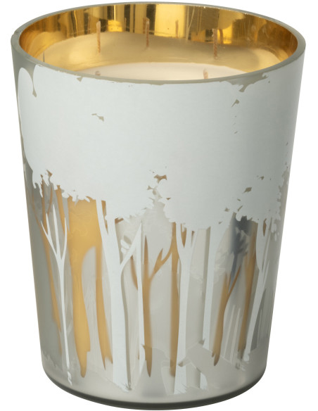 Bougie parfumée longue durée Ayra 68 H Verre Blanc Doré Motif forêt Soja Noa 
