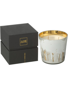 Bougie parfumée longue durée Ayra 50 H Verre Blanc Doré Motif forêt Soja Noa 