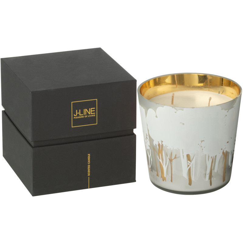 Bougie parfumée longue durée Ayra 50 H Verre Blanc Doré Motif forêt Soja Noa 