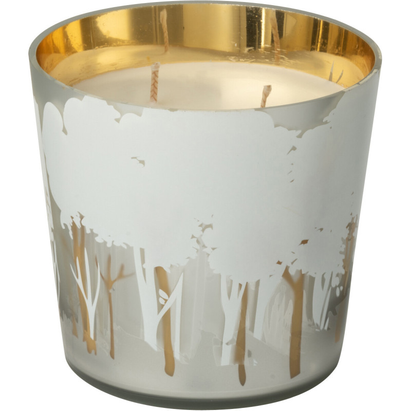 Bougie parfumée longue durée Ayra 50 H Verre Blanc Doré Motif forêt Soja Noa 