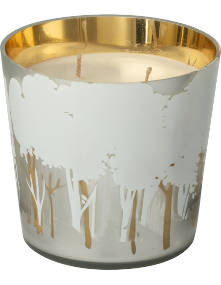 Bougie parfumée longue durée Ayra 50 H Verre Blanc Doré Motif forêt Soja Noa 