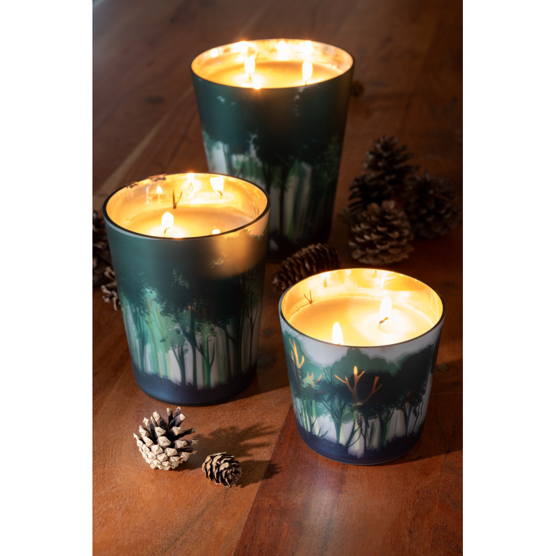 Grande Bougie parfumée extra longue durée All Of Me 95 H Verre Vert Doré Motif forêt Soja Noa 