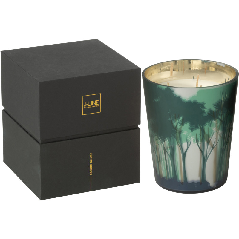 Bougie parfumée longue durée All Of Me 68 H Verre Vert Doré Motif forêt Soja Noa 