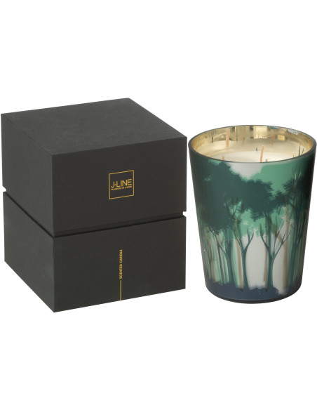 Bougie parfumée longue durée All Of Me 68 H Verre Vert Doré Motif forêt Soja Noa 