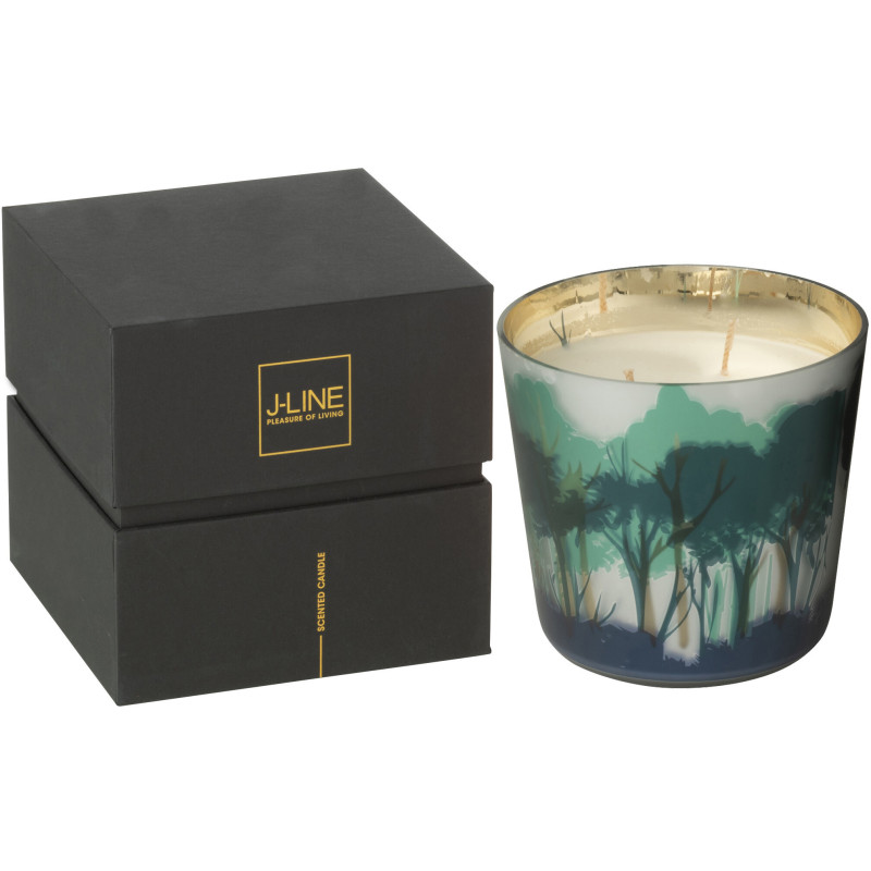 Bougie parfumée longue durée All Of Me 50 H Verre Vert Doré Motif forêt Soja Noa 