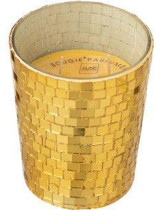 Bougie parfumée longue durée boule à facette Mélange gourmand Christmas Pudding 55 H Miroir Doré Verre Cire Disco 