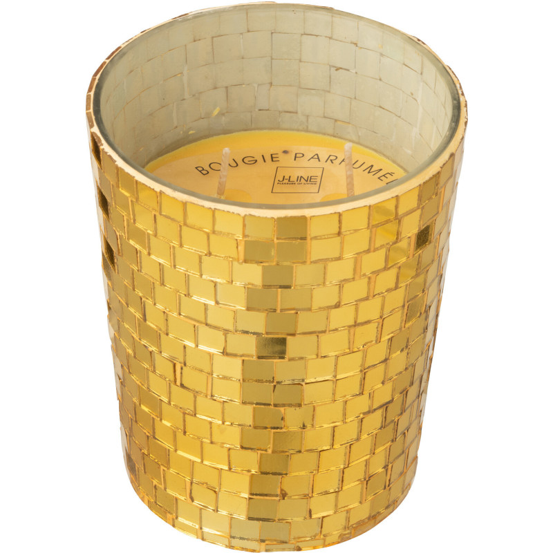 Bougie parfumée longue durée boule à facette Mélange gourmand Christmas Pudding 55 H Miroir Doré Verre Cire Disco 