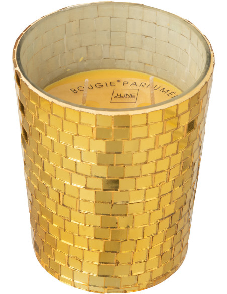 Bougie parfumée longue durée boule à facette Mélange gourmand Christmas Pudding 55 H Miroir Doré Verre Cire Disco 