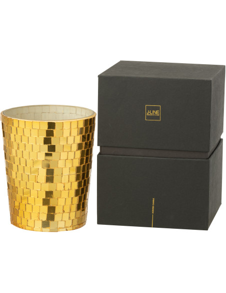 Bougie parfumée longue durée boule à facette Mélange gourmand Christmas Pudding 55 H Miroir Doré Verre Cire Disco 