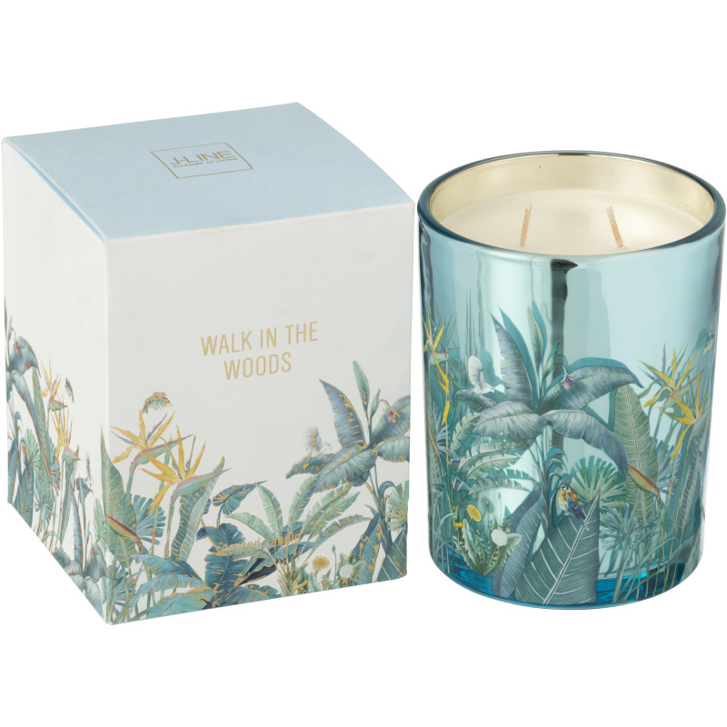 Bougie parfumée Mélange boisé Woody Blush 55 H Verre Bleu Motif fleurs Cire Walk In The Woods 