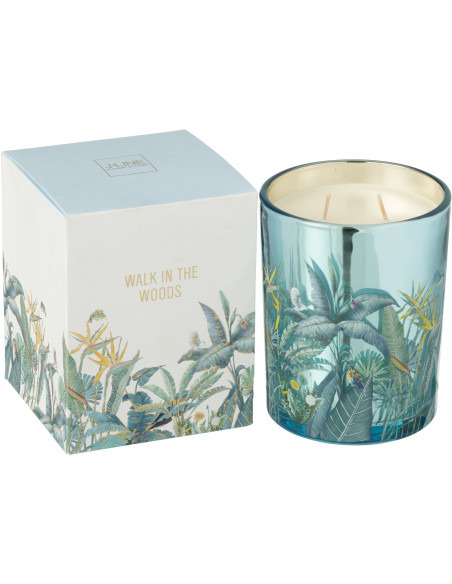 Bougie parfumée Mélange boisé Woody Blush 55 H Verre Bleu Motif fleurs Cire Walk In The Woods 