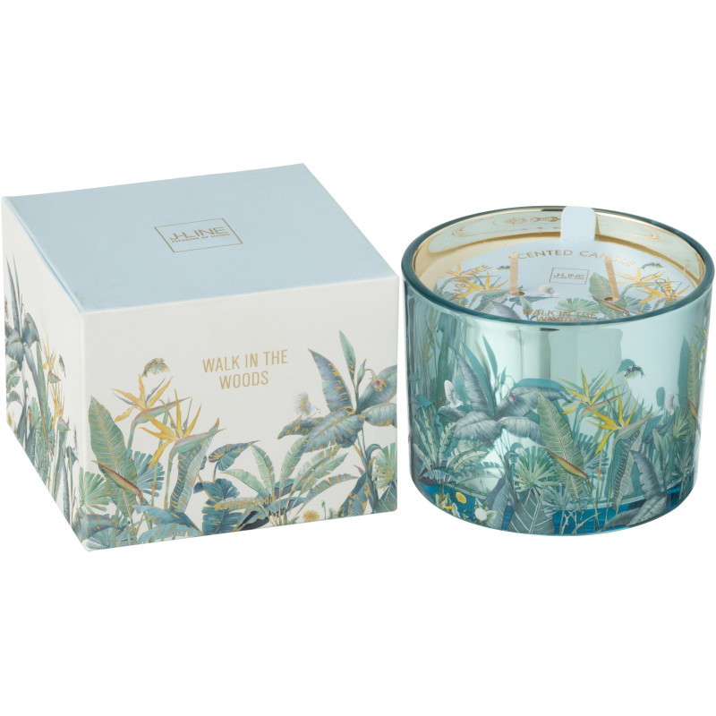 Bougie parfumée Mélange boisé Woody Blush 30 H Verre Bleu Motif fleurs Cire Walk In The Woods 