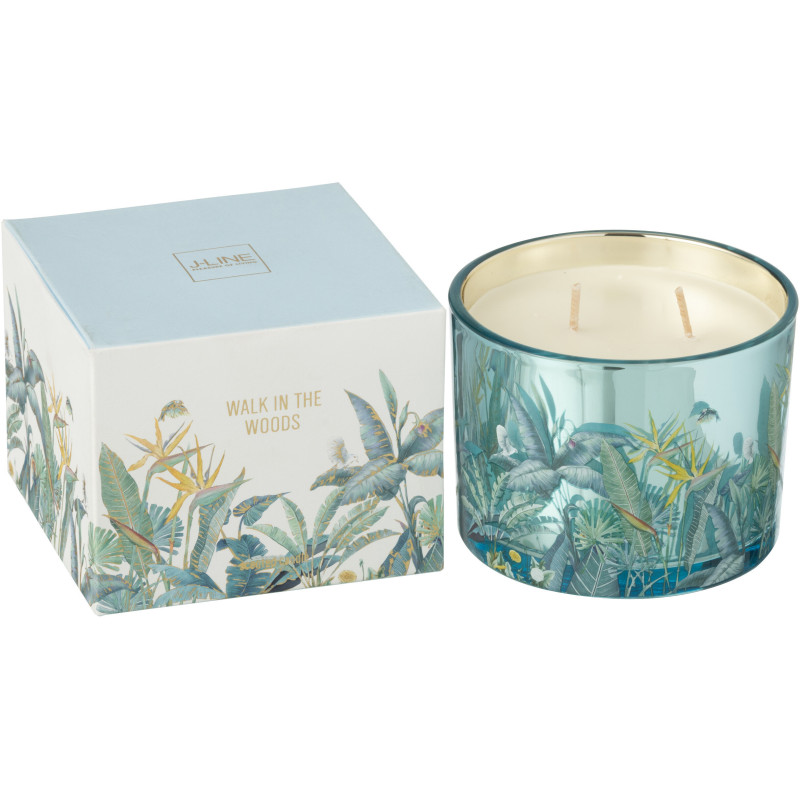 Bougie parfumée Mélange boisé Woody Blush 30 H Verre Bleu Motif fleurs Cire Walk In The Woods 