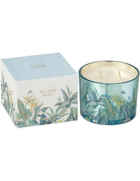 Bougie parfumée Mélange boisé Woody Blush 30 H Verre Bleu Motif fleurs Cire Walk In The Woods 