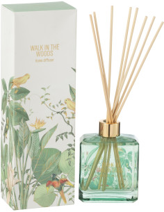 Diffuseur de parfum à bâtonnets Mélange aromatique Evergreen & Silver Birch 180 ml Verre Vert Motif fleurs Walk In The Woods 