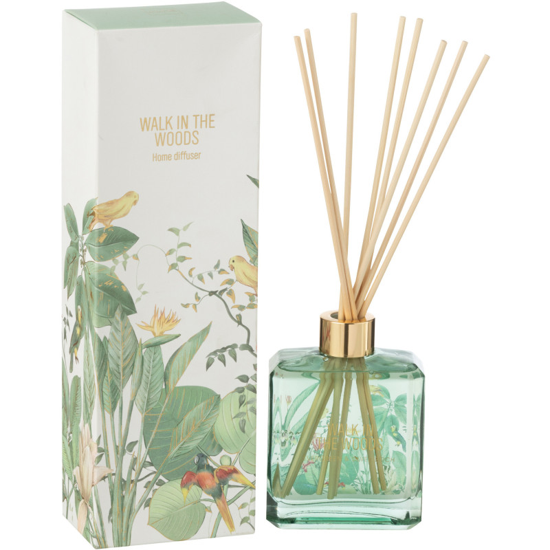 Diffuseur de parfum à bâtonnets Mélange aromatique Evergreen & Silver Birch 180 ml Verre Vert Motif fleurs Walk In The Woods 