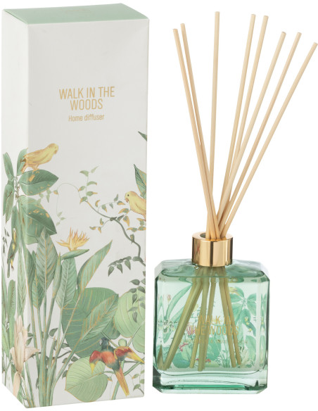 Diffuseur de parfum à bâtonnets Mélange aromatique Evergreen & Silver Birch 180 ml Verre Vert Motif fleurs Walk In The Woods 