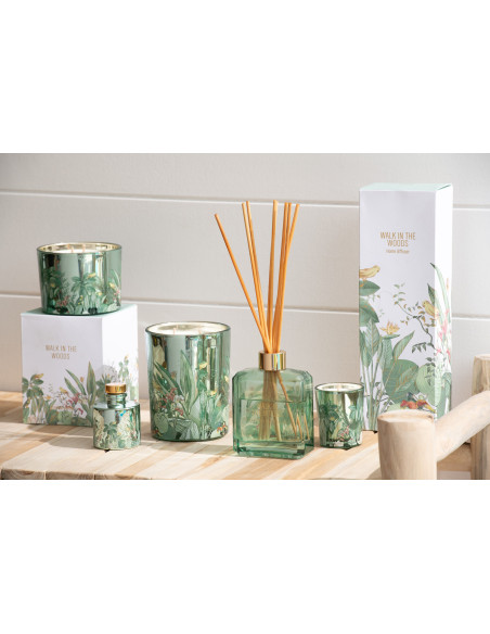 Diffuseur de parfum à bâtonnets Mélange aromatique Evergreen & Silver Birch 180 ml Verre Vert Motif fleurs Walk In The Woods 