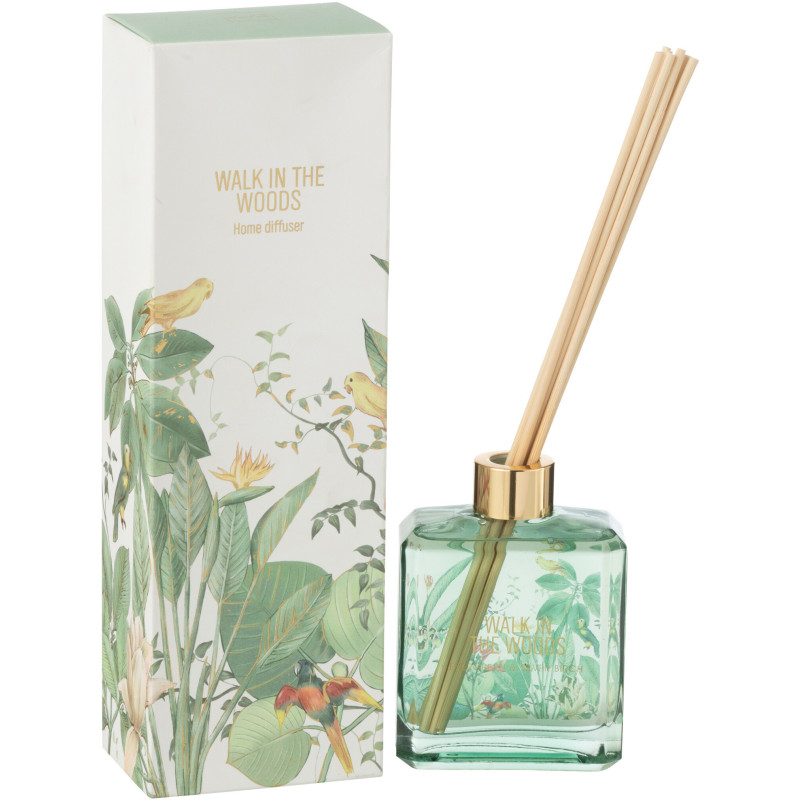 Diffuseur de parfum à bâtonnets Mélange aromatique Evergreen & Silver Birch 180 ml Verre Vert Motif fleurs Walk In The Woods 