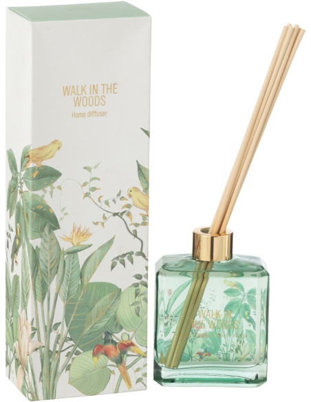 Diffuseur de parfum à bâtonnets Mélange aromatique Evergreen & Silver Birch 180 ml Verre Vert Motif fleurs Walk In The Woods 