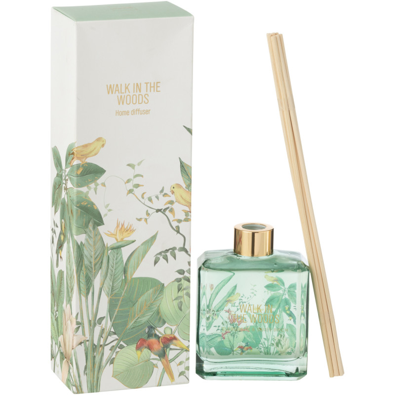 Diffuseur de parfum à bâtonnets Mélange aromatique Evergreen & Silver Birch 180 ml Verre Vert Motif fleurs Walk In The Woods 