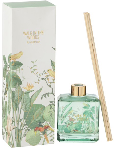 Diffuseur de parfum à bâtonnets Mélange aromatique Evergreen & Silver Birch 180 ml Verre Vert Motif fleurs Walk In The Woods 