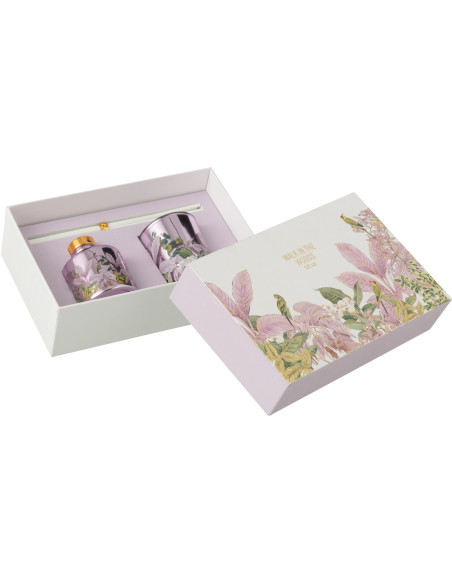 Coffret cadeau Bougie parfumé & Diffuseur à bâtonnets Mélange floral Mimosa & Rose 15 H 50 ml Verre Rose Motif fleurs Cire Walk 