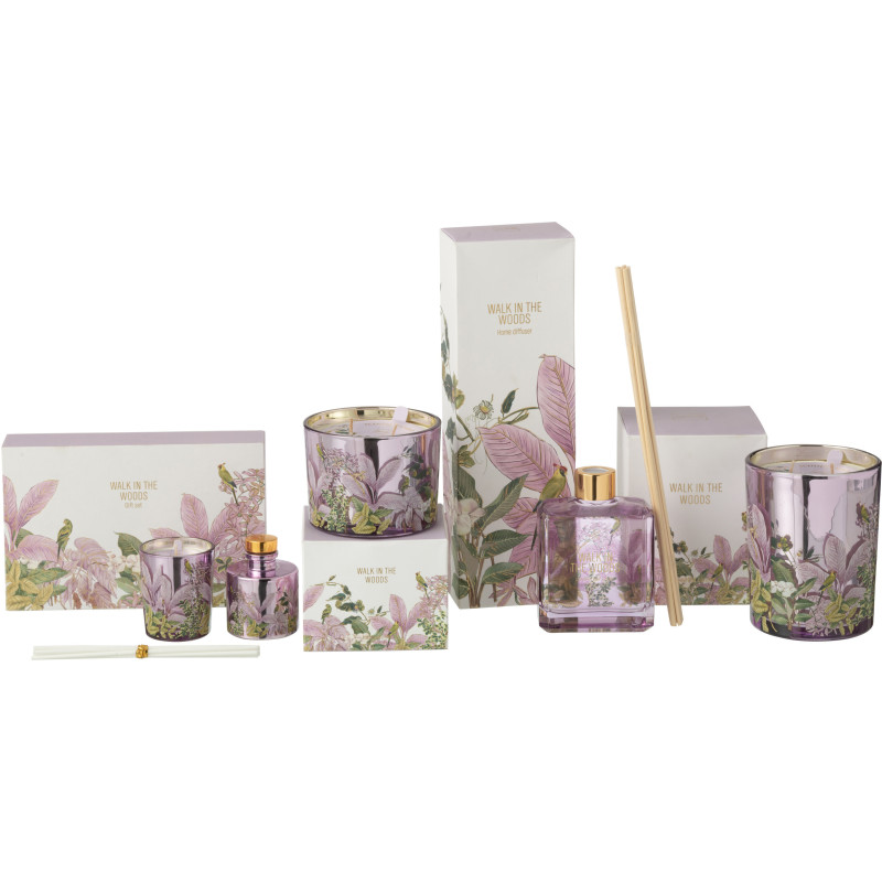 Coffret cadeau Bougie parfumé & Diffuseur à bâtonnets Mélange floral Mimosa & Rose 15 H 50 ml Verre Rose Motif fleurs Cire Walk 