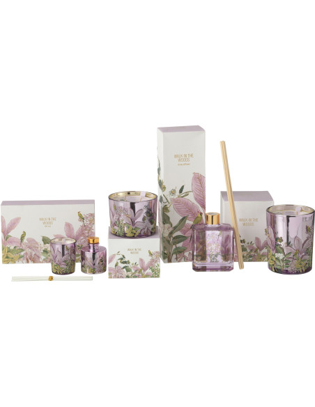 Coffret cadeau Bougie parfumé & Diffuseur à bâtonnets Mélange floral Mimosa & Rose 15 H 50 ml Verre Rose Motif fleurs Cire Walk 