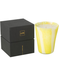 Grande Bougie parfumée Mélange floral Yashioka Gardenia 95 H Verre Jaune Motif lignes Cire Noa 
