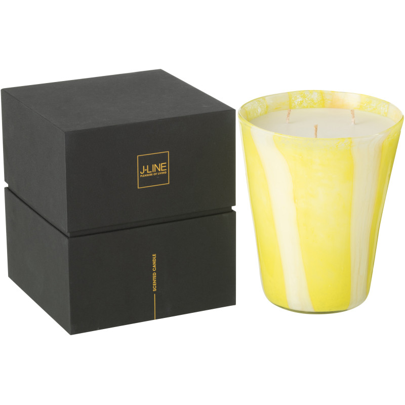 Grande Bougie parfumée Mélange floral Yashioka Gardenia 95 H Verre Jaune Motif lignes Cire Noa 
