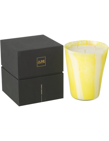 Grande Bougie parfumée Mélange floral Yashioka Gardenia 95 H Verre Jaune Motif lignes Cire Noa 
