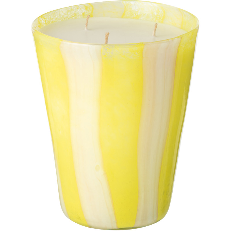 Grande Bougie parfumée Mélange floral Yashioka Gardenia 95 H Verre Jaune Motif lignes Cire Noa 