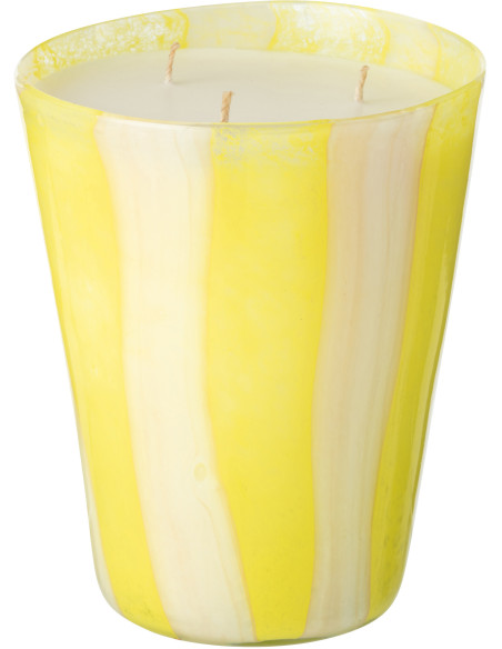 Grande Bougie parfumée Mélange floral Yashioka Gardenia 95 H Verre Jaune Motif lignes Cire Noa 