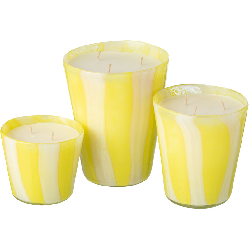 Grande Bougie parfumée Mélange floral Yashioka Gardenia 95 H Verre Jaune Motif lignes Cire Noa 
