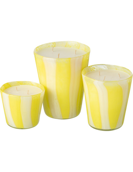 Grande Bougie parfumée Mélange floral Yashioka Gardenia 95 H Verre Jaune Motif lignes Cire Noa 