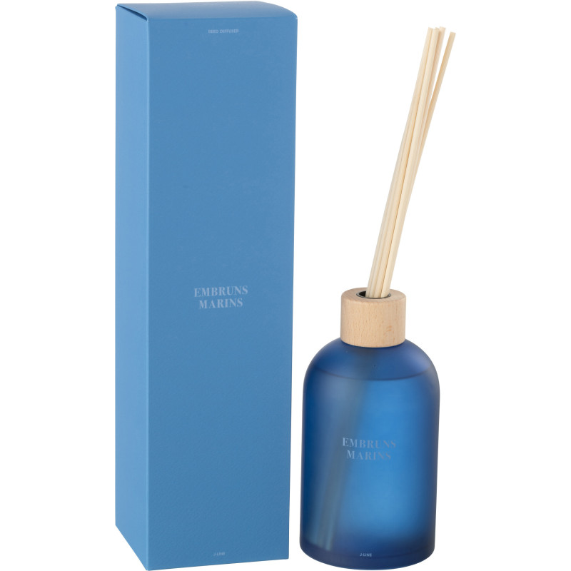 Grand Diffuseur de parfum à bâtonnets Mélange frais Embruns Marins 550 ml Verre Bleu Accords Essentiels 