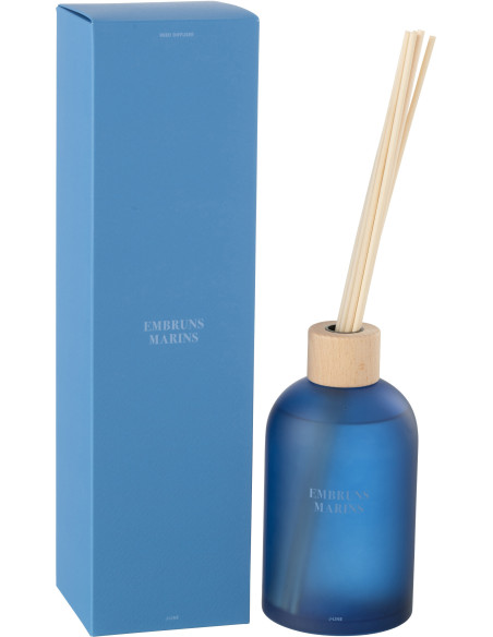 Grand Diffuseur de parfum à bâtonnets Mélange frais Embruns Marins 550 ml Verre Bleu Accords Essentiels 
