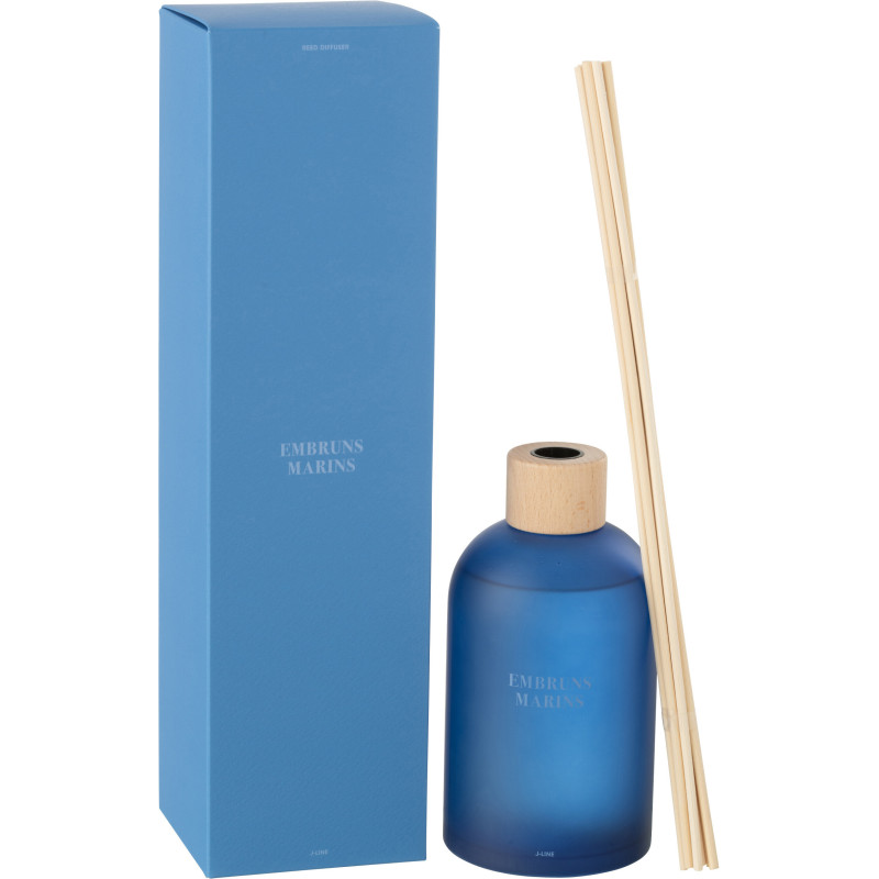 Grand Diffuseur de parfum à bâtonnets Mélange frais Embruns Marins 550 ml Verre Bleu Accords Essentiels 