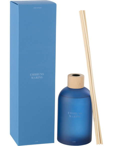 Grand Diffuseur de parfum à bâtonnets Mélange frais Embruns Marins 550 ml Verre Bleu Accords Essentiels 