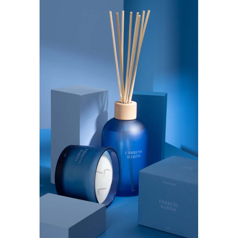 Grand Diffuseur de parfum à bâtonnets Mélange frais Embruns Marins 550 ml Verre Bleu Accords Essentiels 