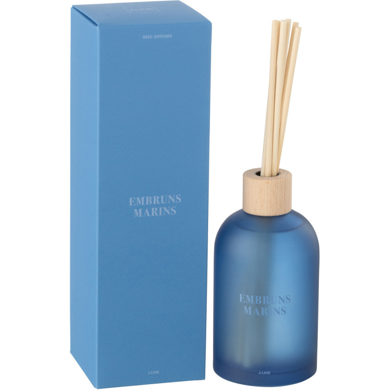 Diffuseur de parfum à bâtonnets Mélange frais Embruns Marins 250 ml Verre Bleu Accords Essentiels 