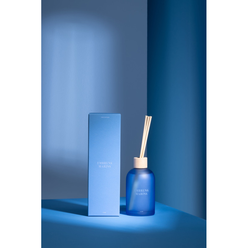 Diffuseur de parfum à bâtonnets Mélange frais Embruns Marins 250 ml Verre Bleu Accords Essentiels 