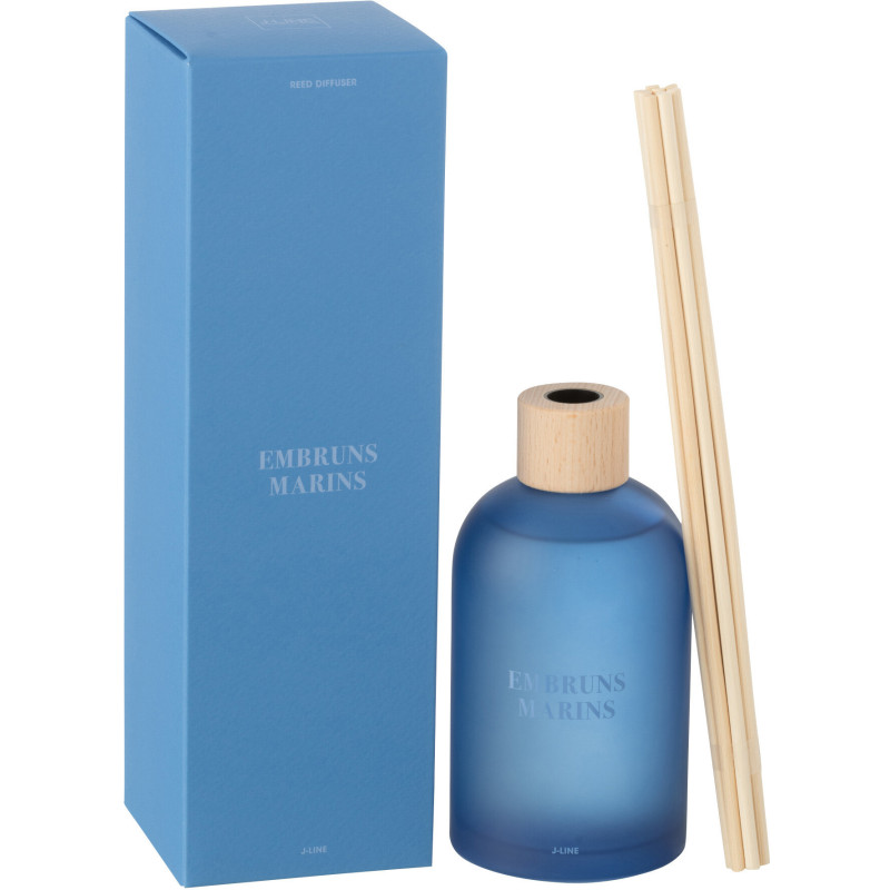 Diffuseur de parfum à bâtonnets Mélange frais Embruns Marins 250 ml Verre Bleu Accords Essentiels 