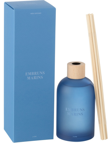 Diffuseur de parfum à bâtonnets Mélange frais Embruns Marins 250 ml Verre Bleu Accords Essentiels 