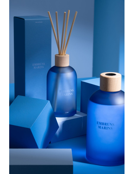 Diffuseur de parfum à bâtonnets Mélange frais Embruns Marins 250 ml Verre Bleu Accords Essentiels 